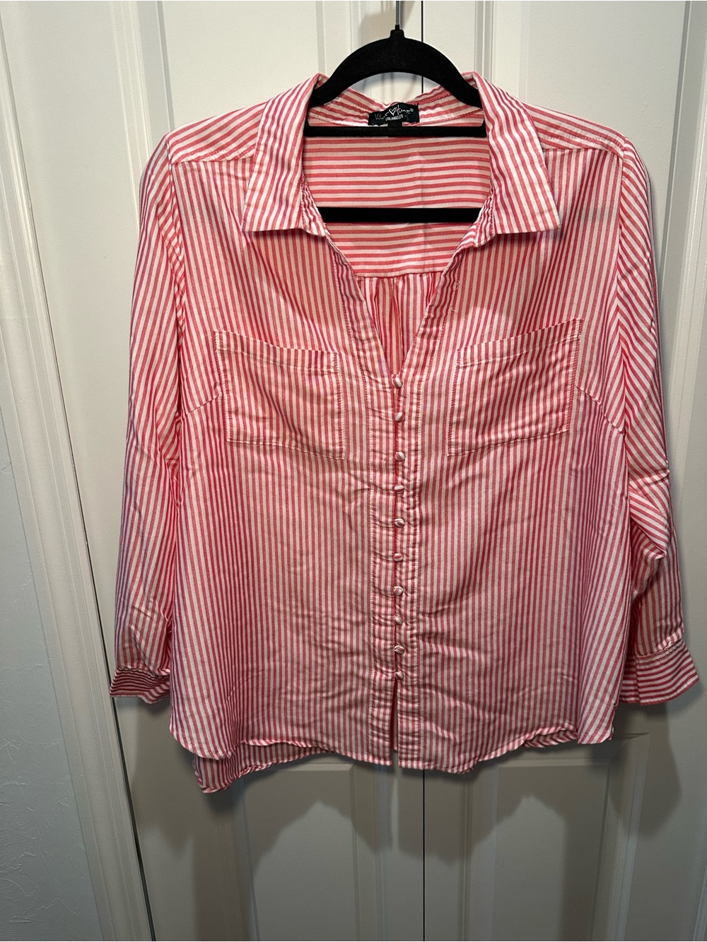 Velvet Heart Red and White Striped Button-Front Blouse 4th of July 1X
